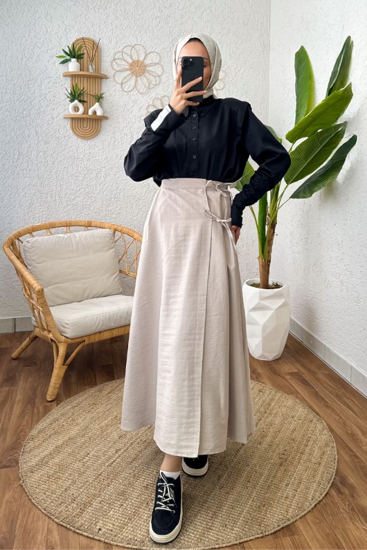 2155 Yandan Bağlamalı Etek - TAŞ RENGİ 2155 Yandan Bağlamalı Etek - TAŞ RENGİ