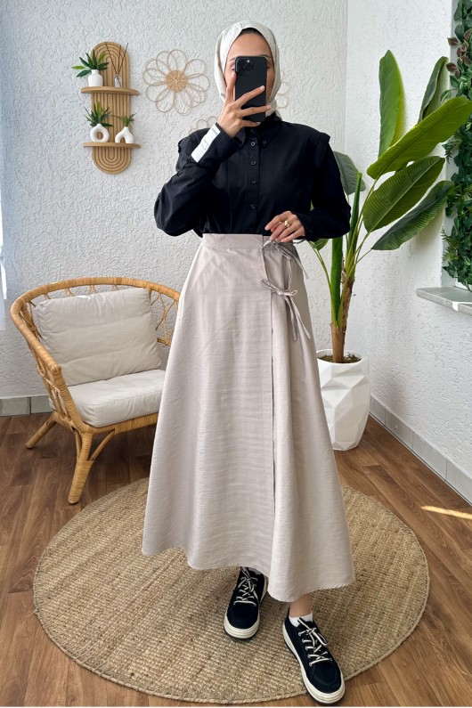 2155 Yandan Bağlamalı Etek - TAŞ RENGİ 2155 Yandan Bağlamalı Etek - TAŞ RENGİ