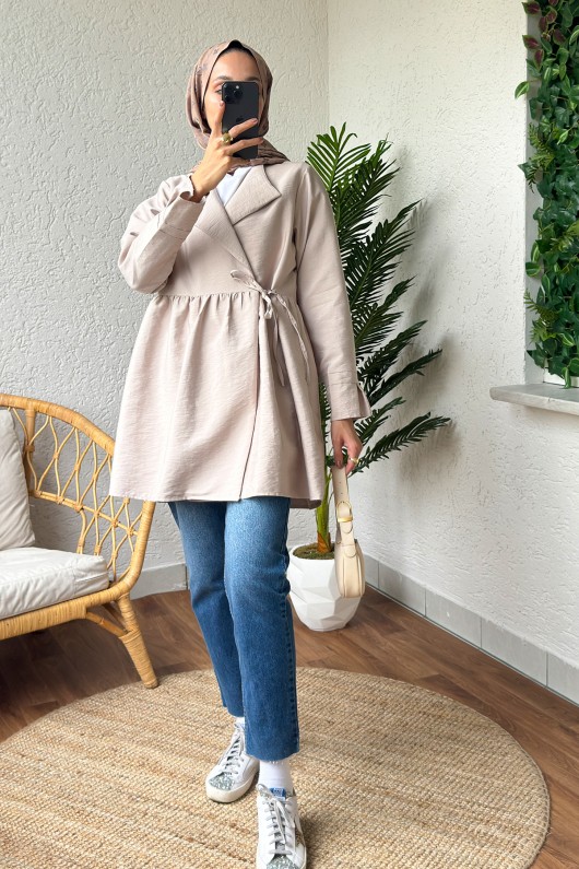 2156 Önden Bağlamalı Kap - TAŞ RENGİ