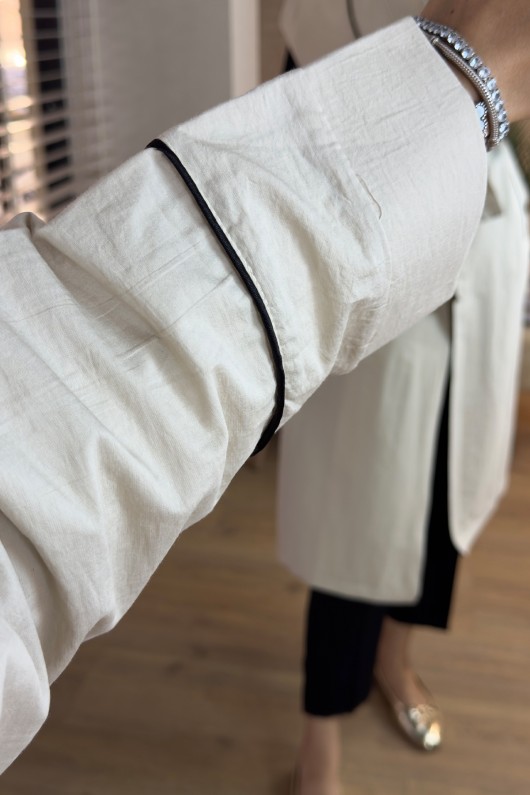 2157 Biye Detaylı Kuşaklı Trençkot - TAŞ RENGİ