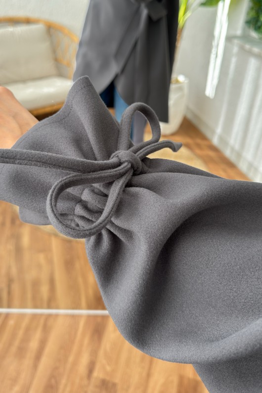 2158 Kolu Büzgülü Kaşe Kap - ANTRASİT