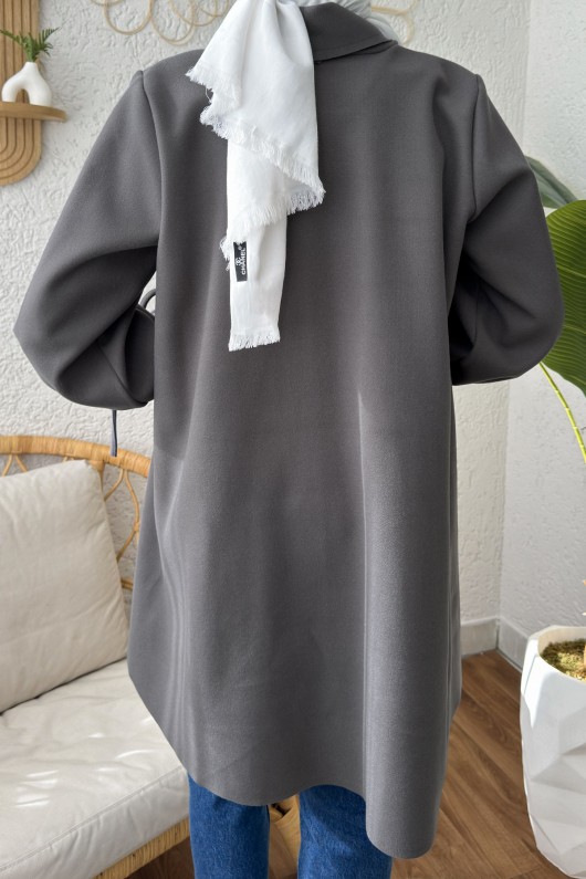 2158 Kolu Büzgülü Kaşe Kap - ANTRASİT