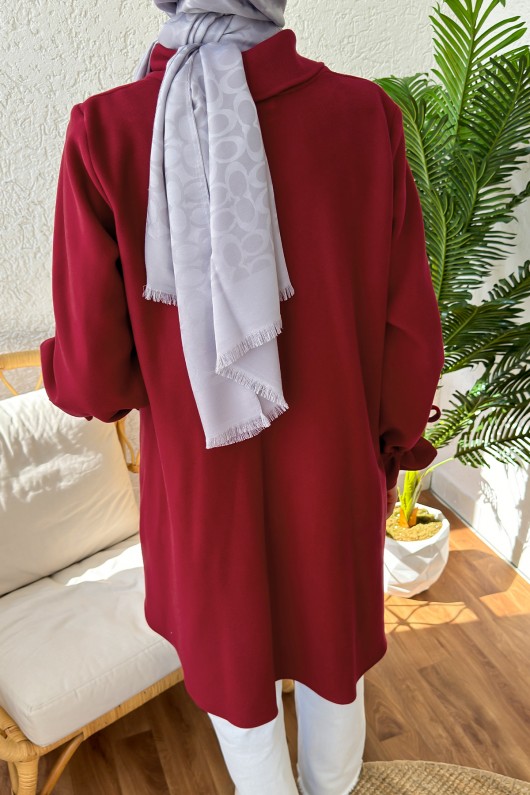 2158 Kolu Büzgülü Kaşe Kap - BORDO