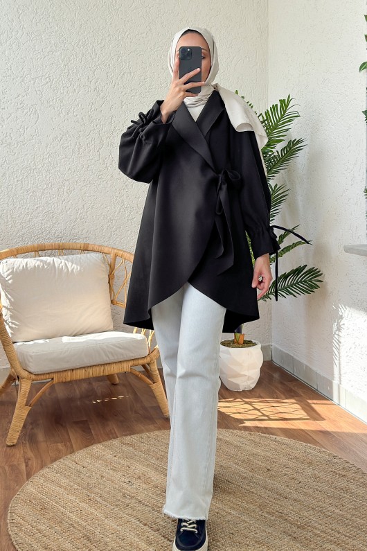 2158 Kolu Büzgülü Kaşe Kap - SİYAH 2158 Kolu Büzgülü Kaşe Kap - SİYAH