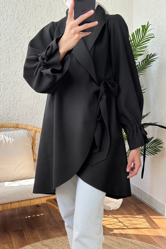 2158 Kolu Büzgülü Kaşe Kap - SİYAH 2158 Kolu Büzgülü Kaşe Kap - SİYAH