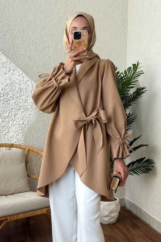 2158 Kolu Büzgülü Kaşe Kap - VİZON 2158 Kolu Büzgülü Kaşe Kap - VİZON