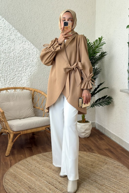 2158 Kolu Büzgülü Kaşe Kap - VİZON 2158 Kolu Büzgülü Kaşe Kap - VİZON