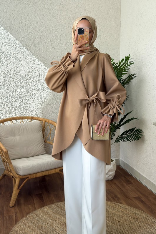 2158 Kolu Büzgülü Kaşe Kap - VİZON 2158 Kolu Büzgülü Kaşe Kap - VİZON