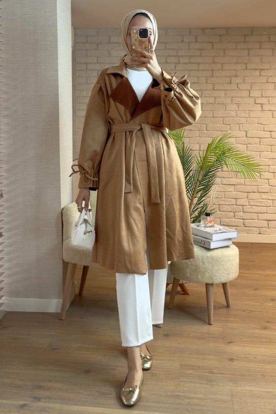 2160 Kuşak Detaylı Süet Kap - TABA