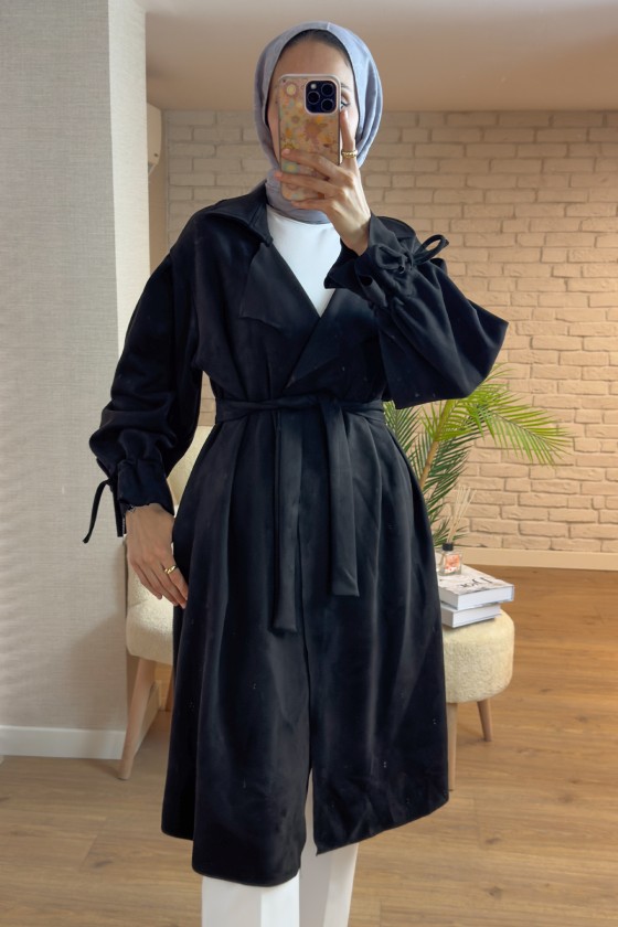 2160 Kuşak Detaylı Süet Kap - SİYAH 2160 Kuşak Detaylı Süet Kap - SİYAH