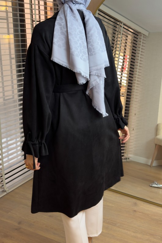 2160 Kuşak Detaylı Süet Kap - SİYAH 2160 Kuşak Detaylı Süet Kap - SİYAH