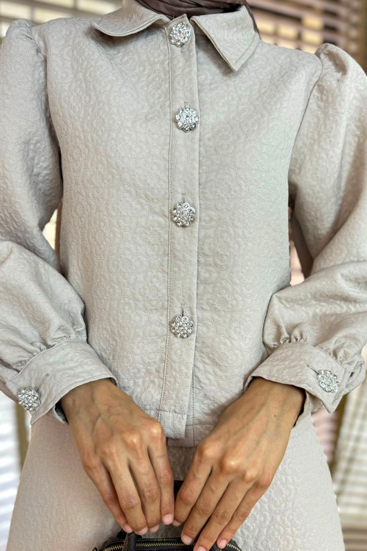 2161 Kabartma Desenli Takım - TAŞ RENGİ