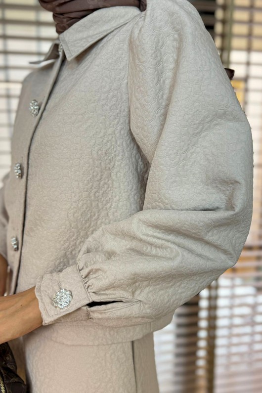 2161 Kabartma Desenli Takım - TAŞ RENGİ