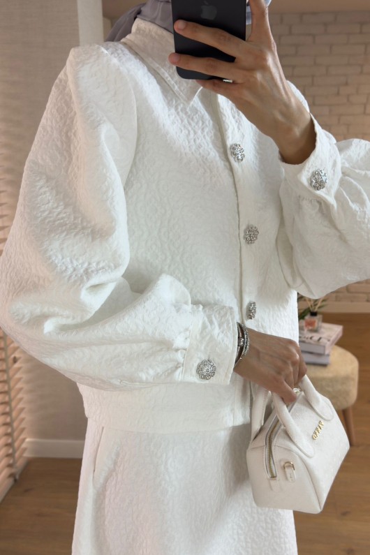 2161 Kabartma Desenli Takım - BEYAZ