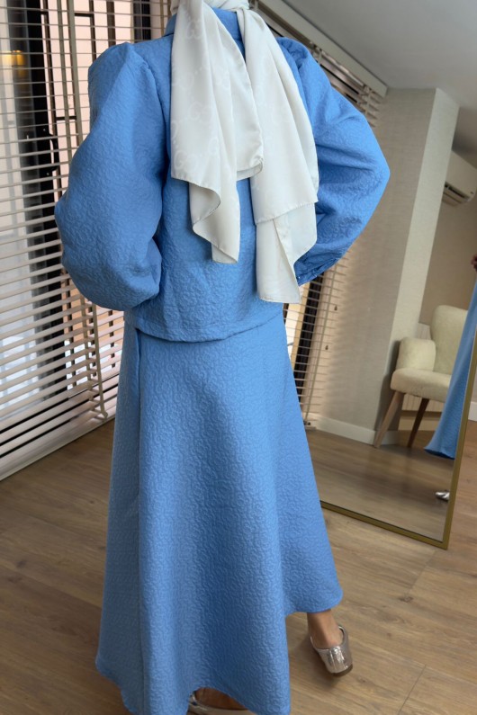 2161 Kabartma Desenli Takım - MAVİ