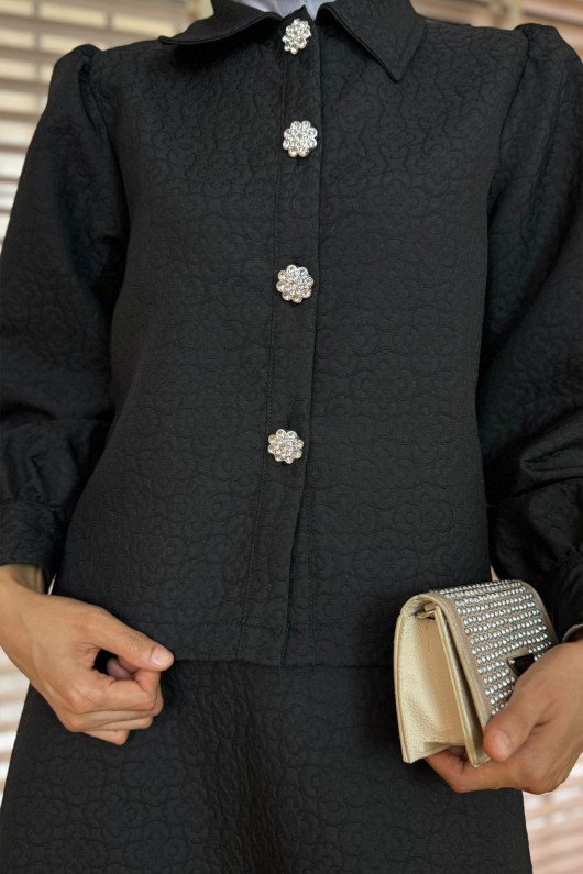 2161 Kabartma Desenli Takım - SİYAH