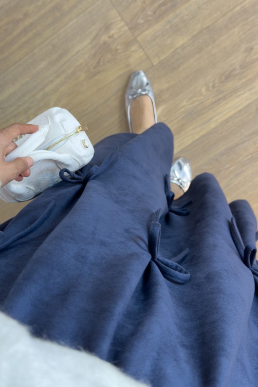 2162 Kurdele Detaylı Süet Etek - İNDİGO