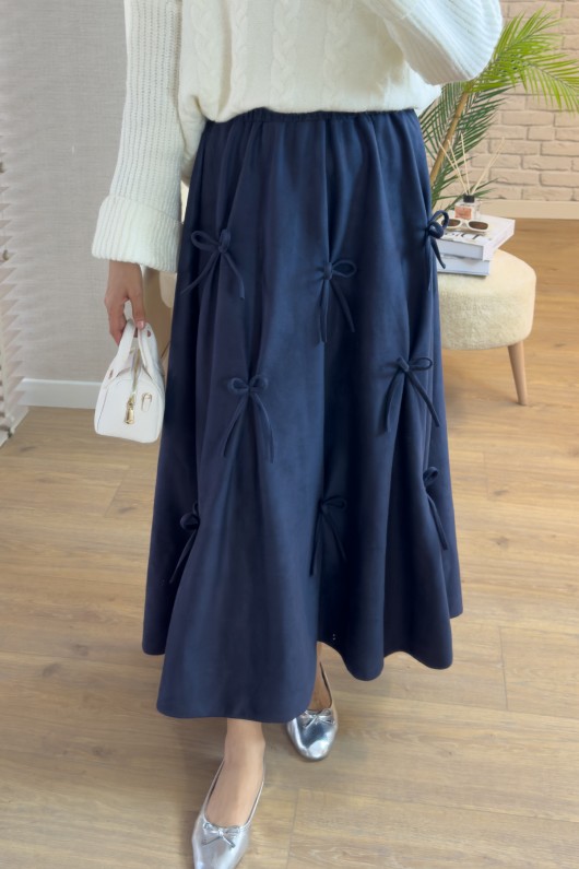 2162 Kurdele Detaylı Süet Etek - İNDİGO