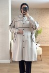 2163 Beli Lastik Büzgülü Trençkot - BEJ