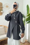 2164 Yandan Bağlamalı Asimetrik kimono - ANTRASİT 2164 Yandan Bağlamalı Asimetrik kimono - ANTRASİT