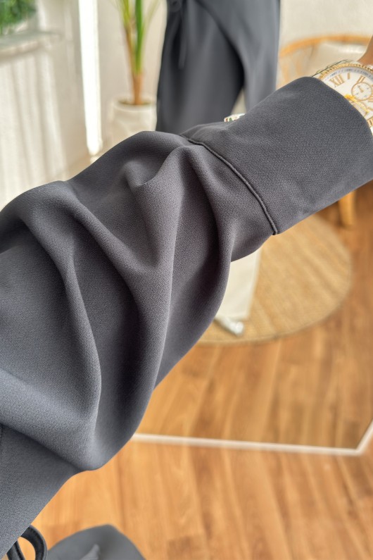 2164 Yandan Bağlamalı Asimetrik kimono - ANTRASİT 2164 Yandan Bağlamalı Asimetrik kimono - ANTRASİT