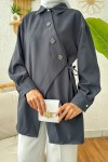 2164 Yandan Bağlamalı Asimetrik kimono - ANTRASİT 2164 Yandan Bağlamalı Asimetrik kimono - ANTRASİT