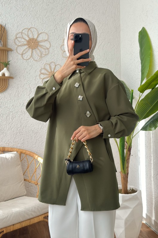 2164 Yandan Bağlamalı Asimetrik kimono - HAKİ