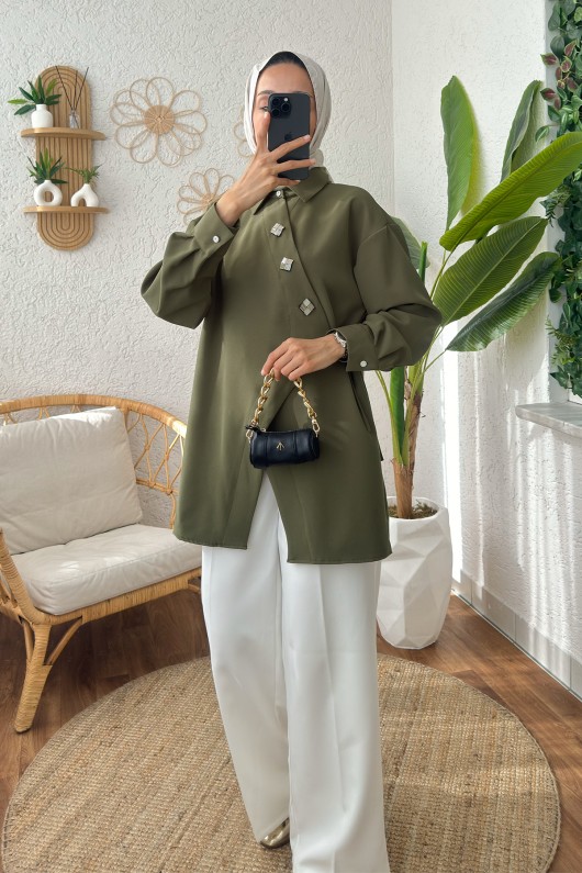 2164 Yandan Bağlamalı Asimetrik kimono - HAKİ