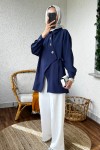 2164 Yandan Bağlamalı Asimetrik kimono - LACİVERT