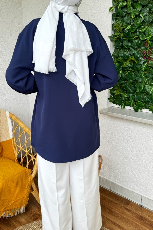 2164 Yandan Bağlamalı Asimetrik kimono - LACİVERT