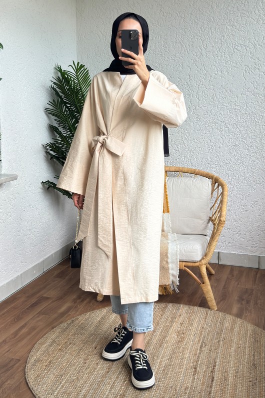 2165 Yandan Bağlamalı Kimono - BEJ