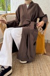 2165 Yandan Bağlamalı Kimono - KAHVERENGİ