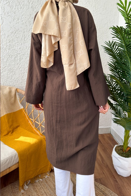 2165 Yandan Bağlamalı Kimono - KAHVERENGİ