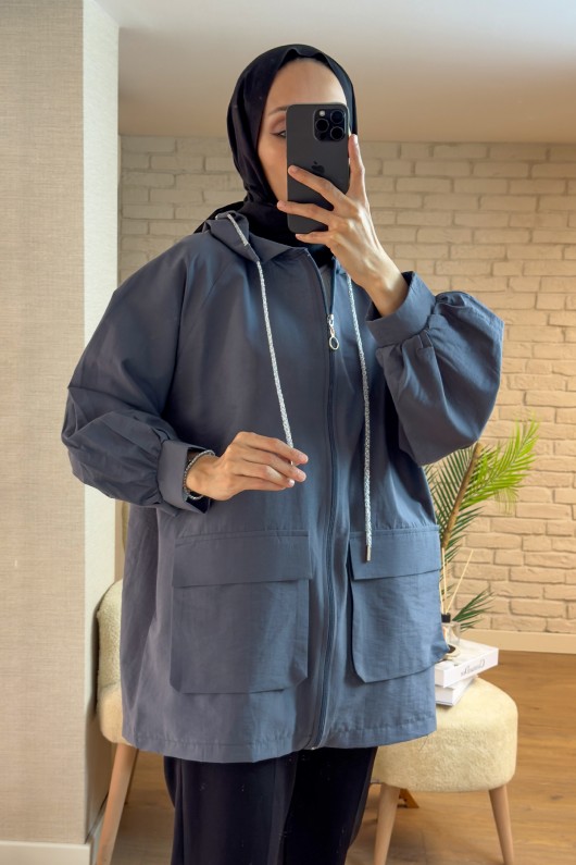 2166 Büyük Cepli Kısa Kap - ANTRASİT 2166 Büyük Cepli Kısa Kap - ANTRASİT