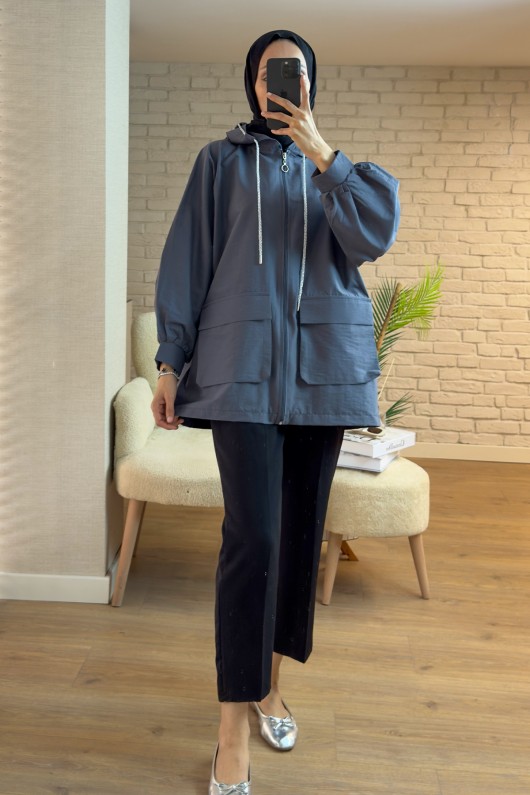 2166 Büyük Cepli Kısa Kap - ANTRASİT 2166 Büyük Cepli Kısa Kap - ANTRASİT