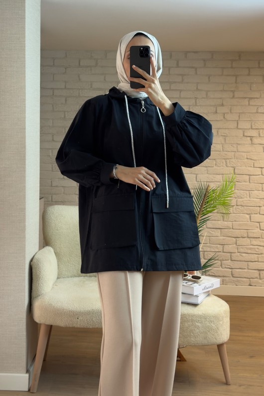 2166 Büyük Cepli Kısa Kap - SİYAH 2166 Büyük Cepli Kısa Kap - SİYAH