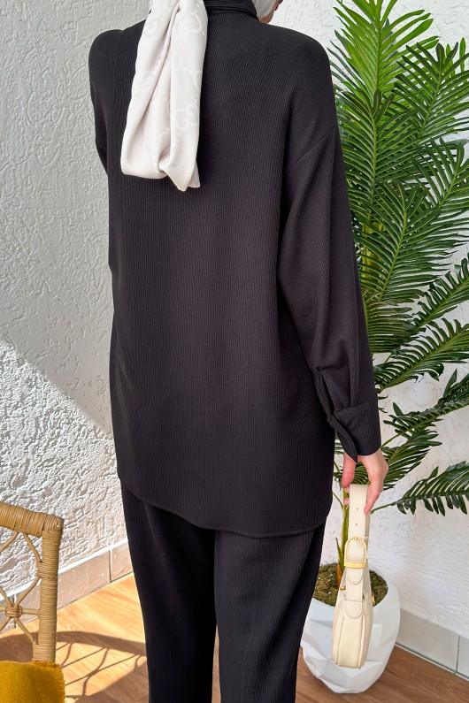 2167 İnci Düğme Detaylı Takım - SİYAH