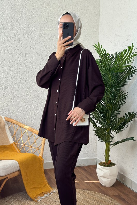 2167 İnci Düğme Detaylı Takım - VİŞNE ÇÜRÜĞÜ