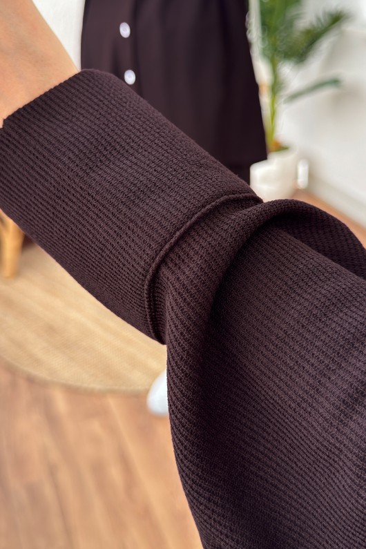 2167 İnci Düğme Detaylı Takım - VİŞNE ÇÜRÜĞÜ