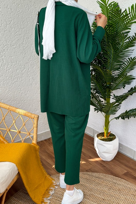 2167 İnci Düğme Detaylı Takım - YEŞİL