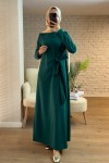2168 Yandan Bağlamalı Kuşaklı Elbise - YEŞİL 2168 Yandan Bağlamalı Kuşaklı Elbise - YEŞİL