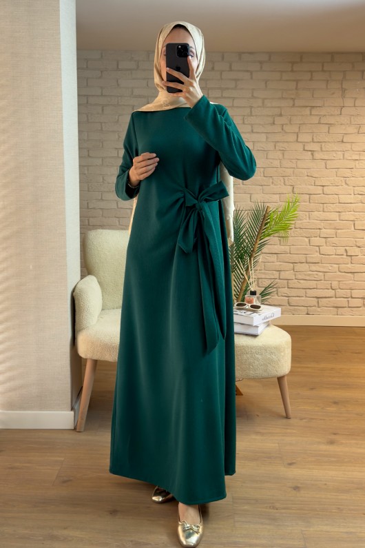 2168 Yandan Bağlamalı Kuşaklı Elbise - YEŞİL 2168 Yandan Bağlamalı Kuşaklı Elbise - YEŞİL