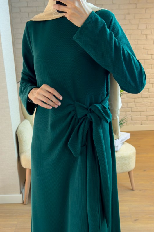 2168 Yandan Bağlamalı Kuşaklı Elbise - YEŞİL 2168 Yandan Bağlamalı Kuşaklı Elbise - YEŞİL