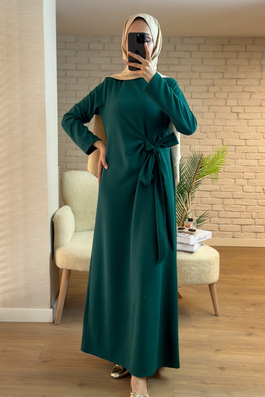 2168 Yandan Bağlamalı Kuşaklı Elbise - YEŞİL 2168 Yandan Bağlamalı Kuşaklı Elbise - YEŞİL