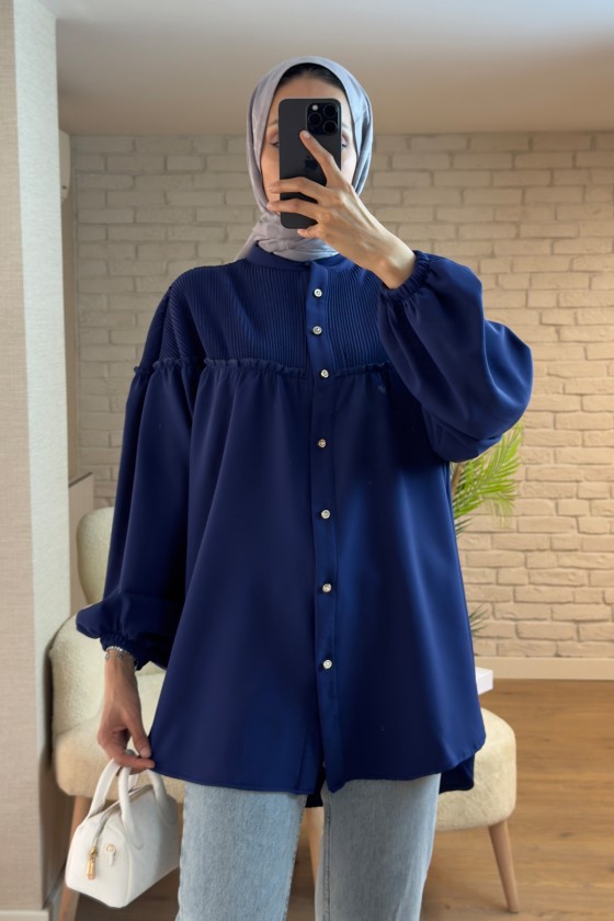 2170 Üst Kısmı Piliseli Tunik- LACİVERT