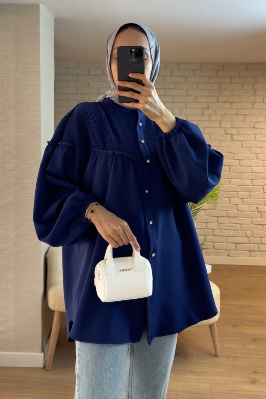 2170 Üst Kısmı Piliseli Tunik- LACİVERT