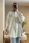 2170 Üst Kısmı Piliseli Tunik- TAŞ RENGİ