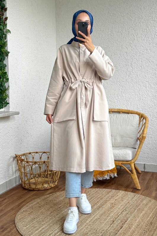 2171 Bel Büzgü Kuşaklı Kap - KREM