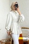 2172 Örgü Kemerli Tunik - FİL DİŞİ