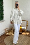 2172 Örgü Kemerli Tunik - FİL DİŞİ
